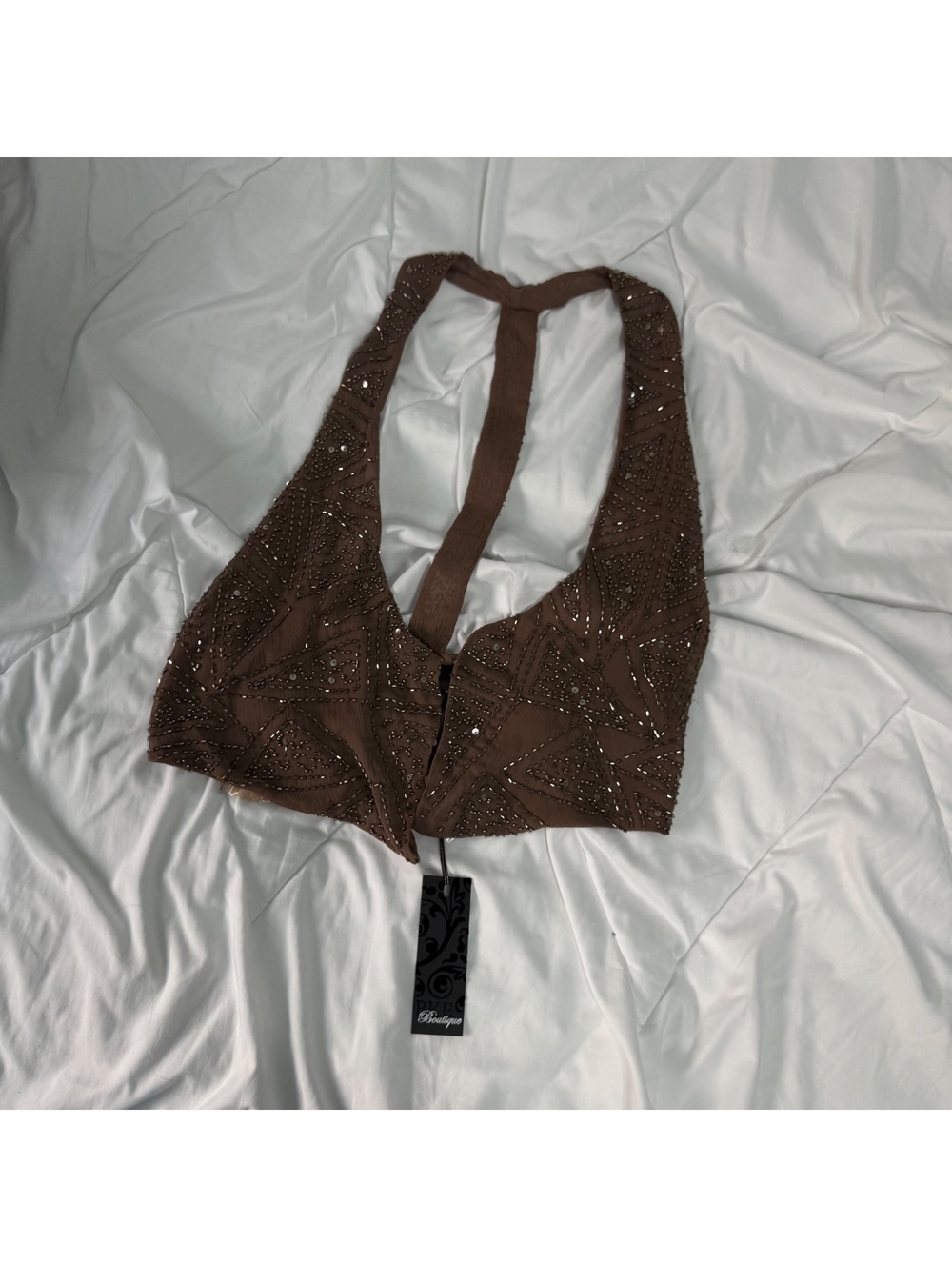 BKE boutique buckle light brown beaded sequin vest NWT medium